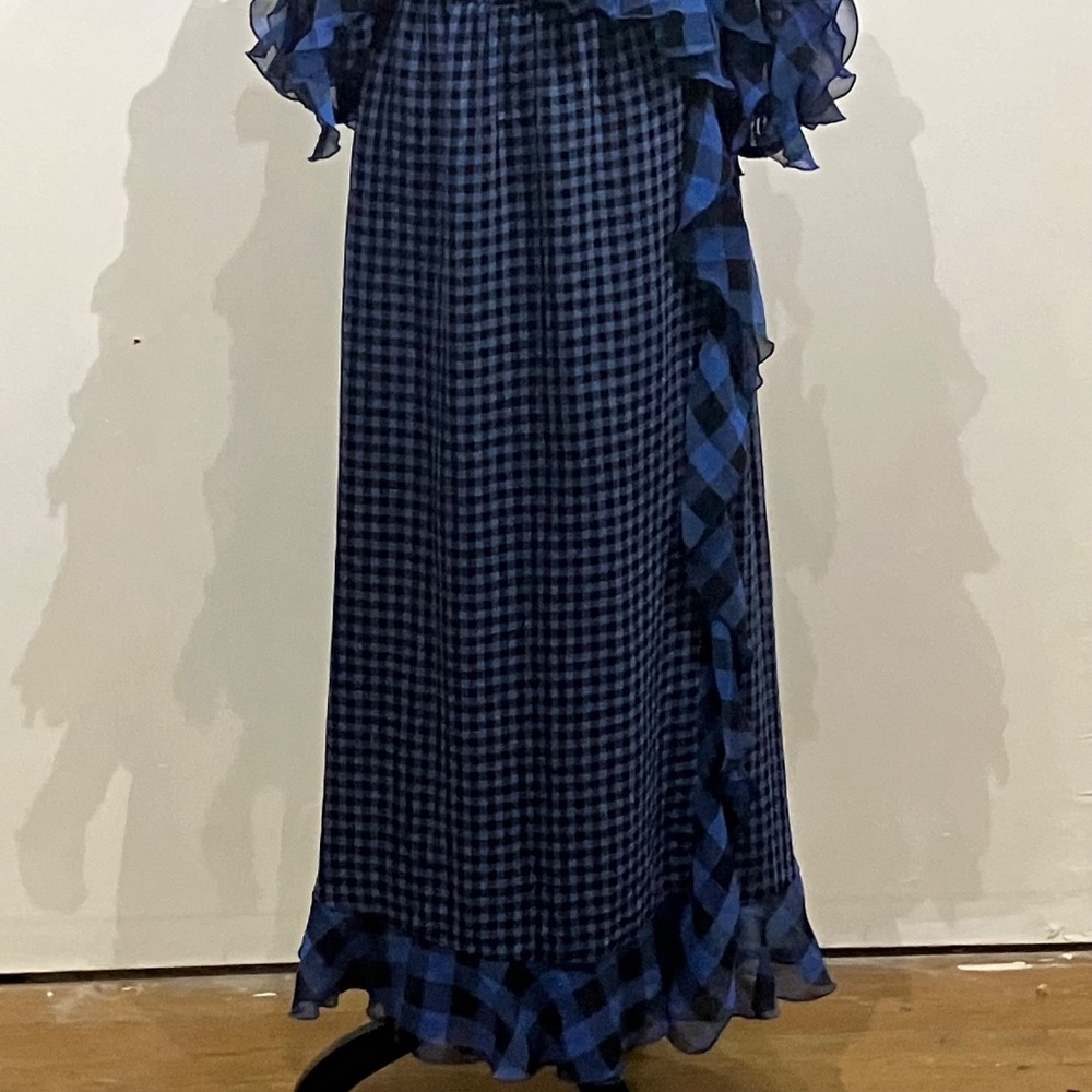 Tularosa blue and black, long sleeve gingham wrapped dress - Picture 4 of 10